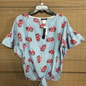 Vivid Importers of NY Blue Flower Blouse SIZE: L